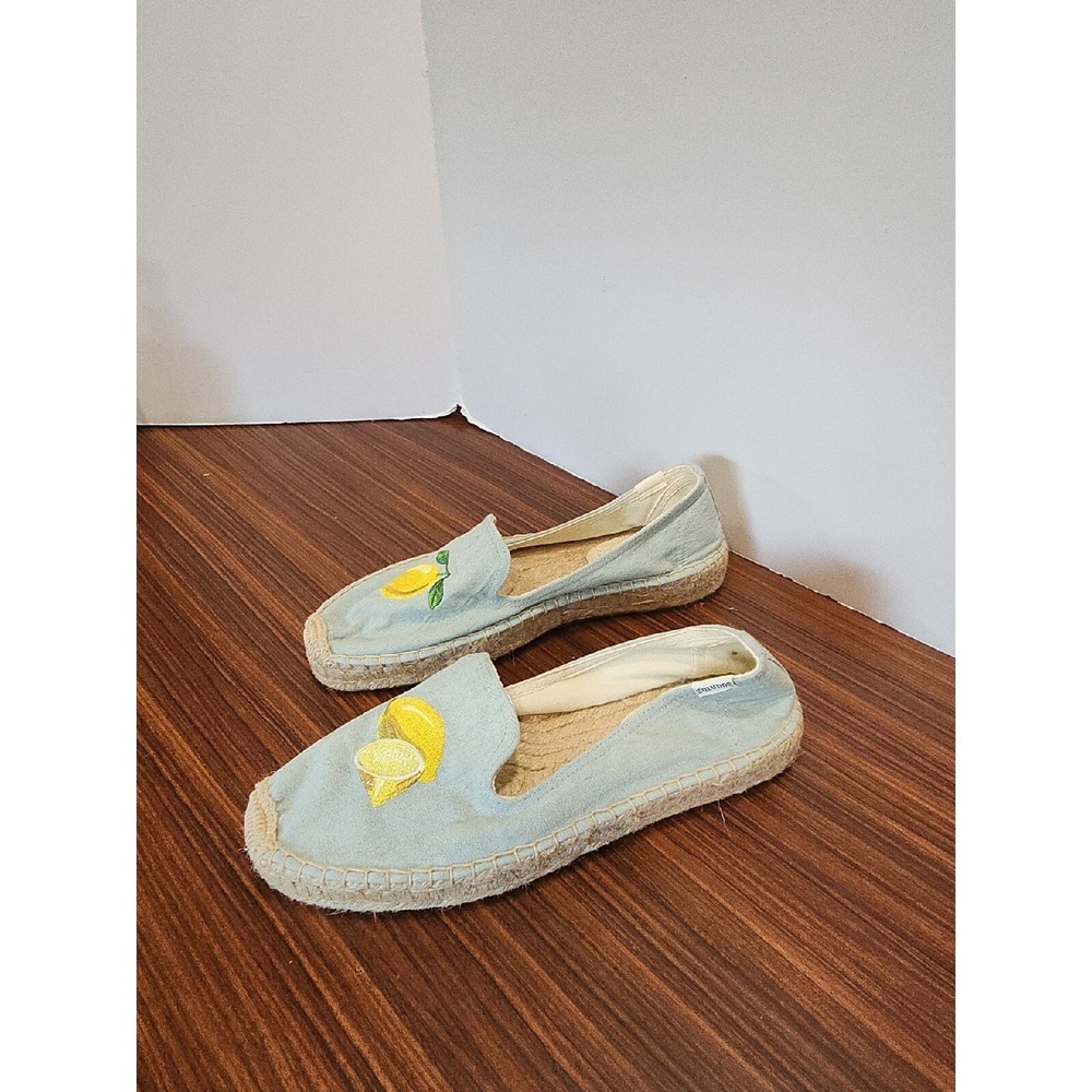 SOLUDOS Womens Smoking Slipper Chambray Lemon Platform Espadrille size 7.5 - Picture 3 of 6